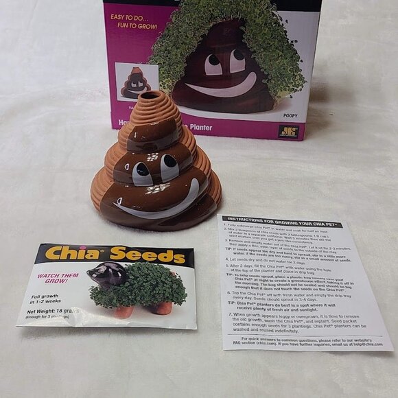 Chia Pet Emoji Poopy W/ Seed Pack Collectible Decorative Planter New Open Box - Picture 9 of 16